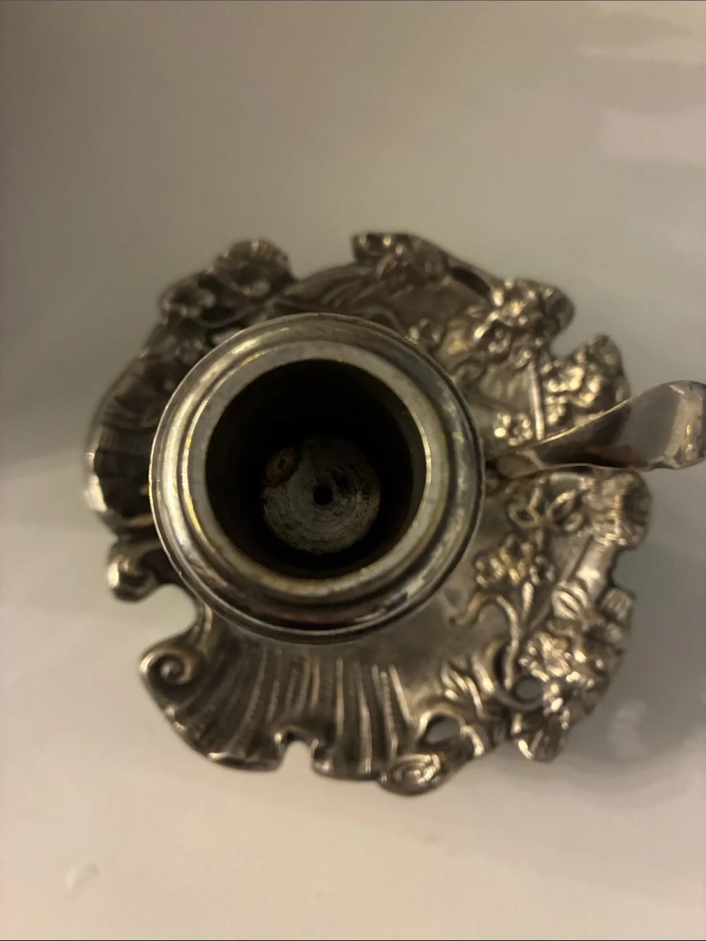 Vintage Silver Plated Floral Chamberstick Candle Holder Cottagecore Art Nouveau